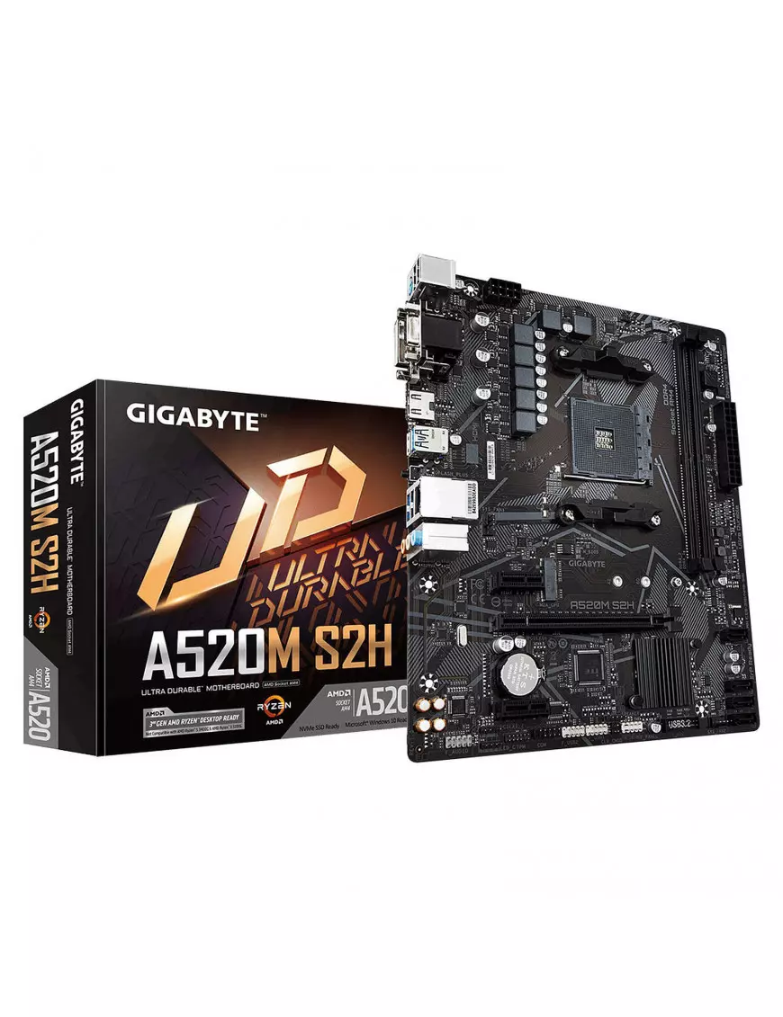 Carte Mère Gigabyte A520M S2H mATX AM4 DDR4 USB3.2 M.2 DVI HDMI VGA Gigabyte - 1